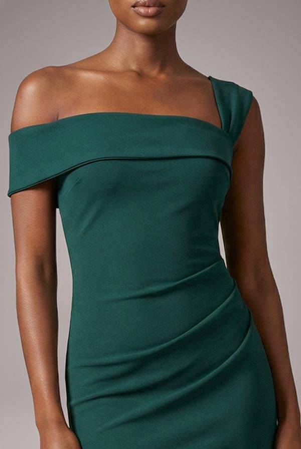 Off The Shoulder Pleated Waist Maxi Dress - Emerald Green DR2594