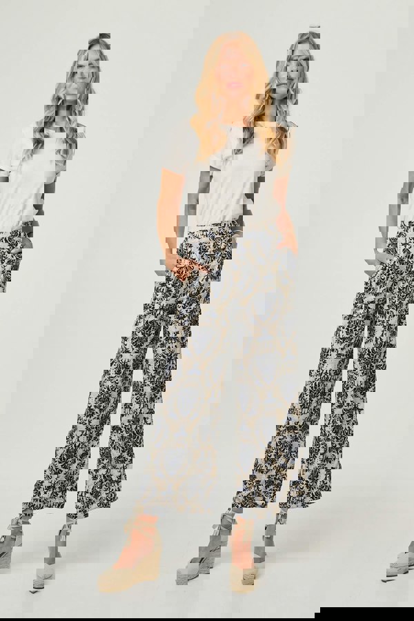 Blue | Baroque Print High Waist Wide Trousers
