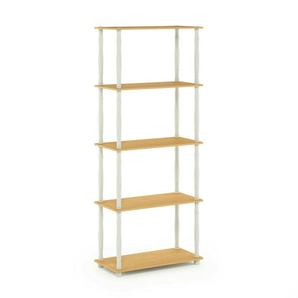 WALPLUS Modern Turn-N-Tube 5-Tier Multipurpose Shelf Display Rack with Classic Tubes, Beech/White for Study Room