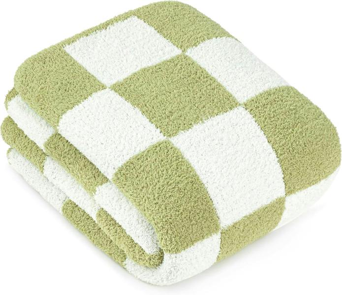 Dyzi Checkered Throw Blanket Soft Cozy 200x230cm Sage Green