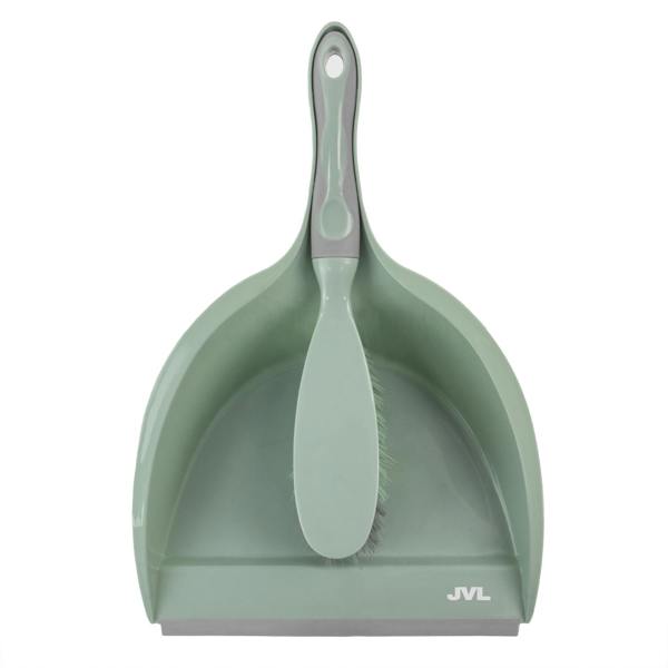 JVL Dust Pan And Brush Set / Rubber Grip - Green
