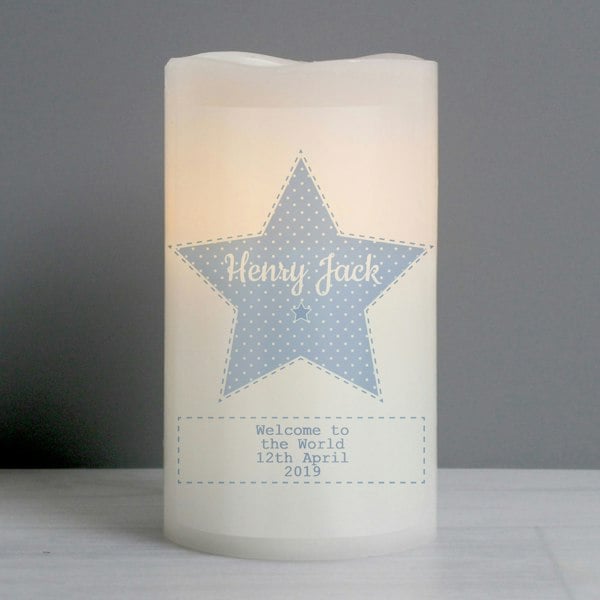 Personalised Memento Company Personalised Stitch & Dot Baby Boy Nightlight LED Candle