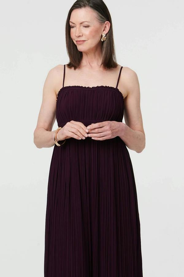 Purple | Pleated Cami Strap Maxi Dress