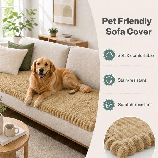 Marlow Corduroy Sofa Cover Pet Friendly Non Slip Washable 70 x 150cm Light Camel