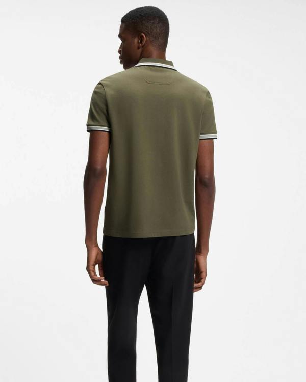 BOSS Green Paddy Mens Cotton-Piqué Polo Shirt with Contrast Logo - Open Green 398