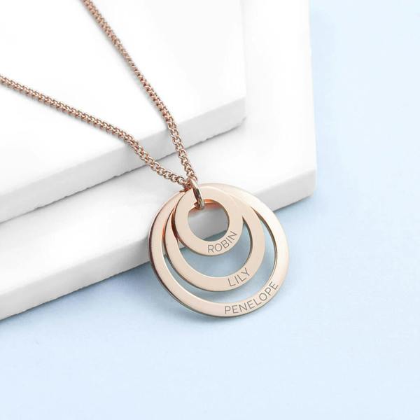 Personalised Family Names Rings Necklace - alternative angle
