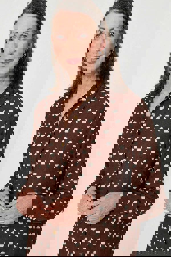 Brown | Polka Dot Print Long Sleeve Shirt