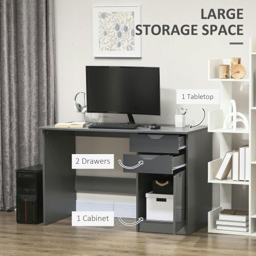 Wyld Haus Sareco 120cm High Gloss Grey Home Office Desk With Drawers And Storage Cabinet