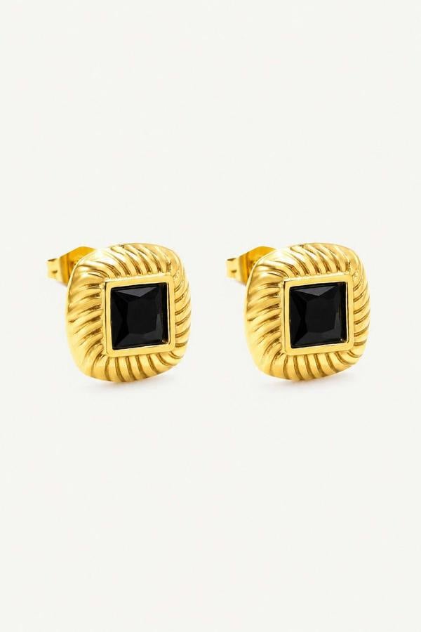 Serla Gold Plated Vintage Black Stud Earrings