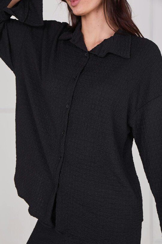 Elaina Fashion Textured Shirt & Wide-Leg Trouser Co-Ord Set