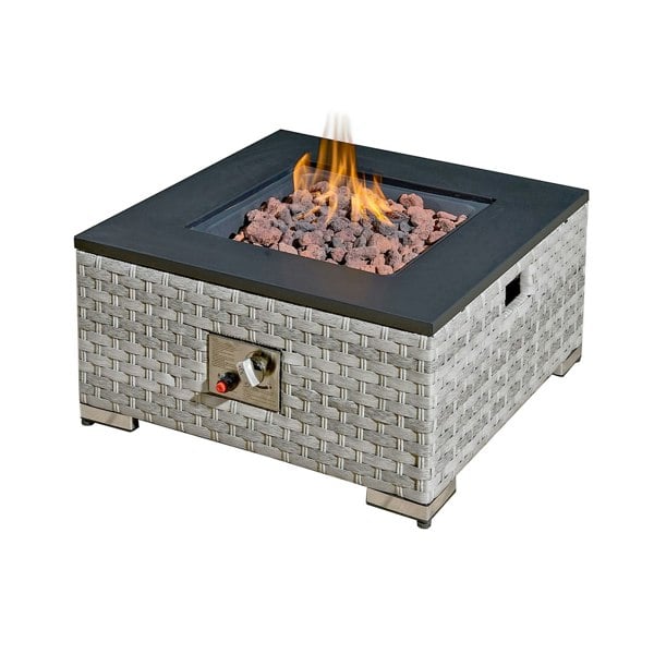 RoyalFire Royal Fire Icarus Rattan Firepit Coffee Table in Dove Grey with Iron Top