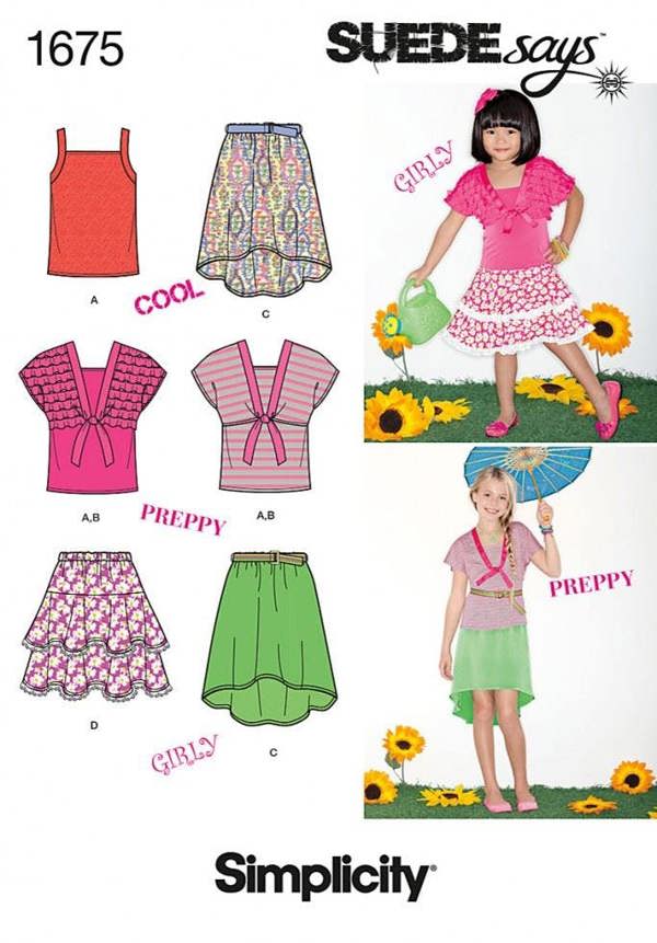 Simplicity Sewing Pattern 1675, Skirts, Tops for Kids, Teenagers, Ages: 3-4-5-6  - Easy