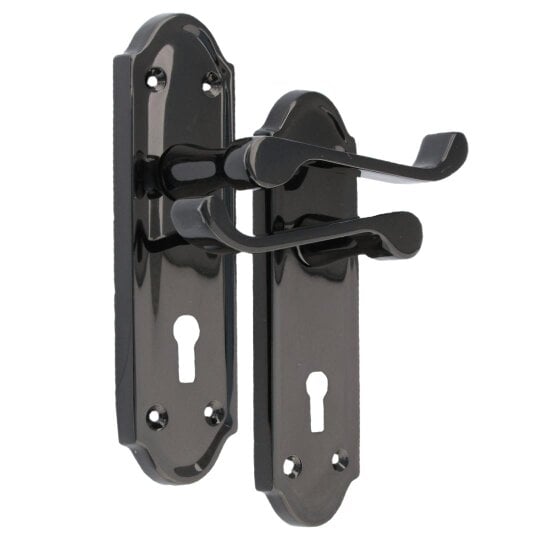 EDH Door Hardware Askworth Door Handle Set – Black Nickel Internal Lock Door Handles 170mm x 48mm