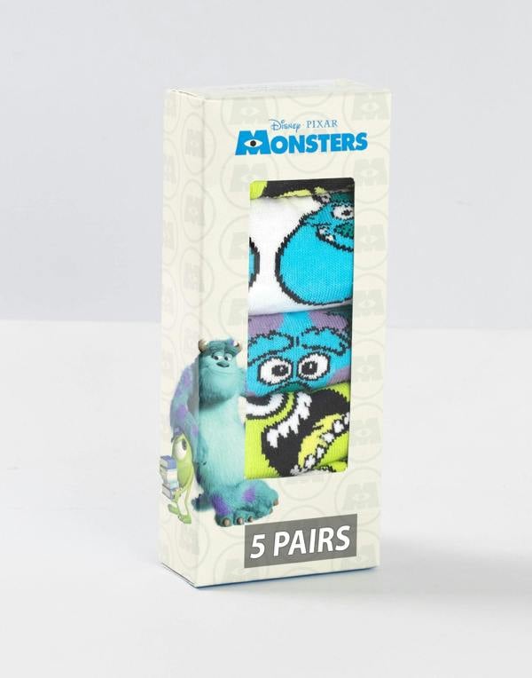 Disney Monsters Inc Unisex Kids Green Mike & Sully Calf Socks Set of 5