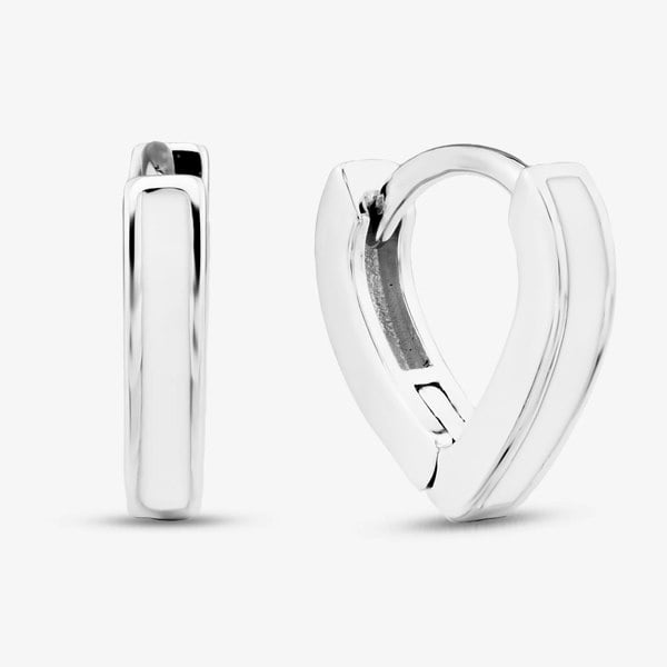 T. H. Baker Sterling Silver Rhodium Plated White Enamel V Shape Huggie Hoop Earrings 8.51.3148