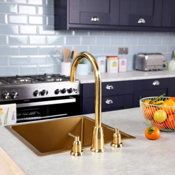 Flode Narvik | Dual Lever 3 Hole Kitchen Tap | Polished Brass Finish