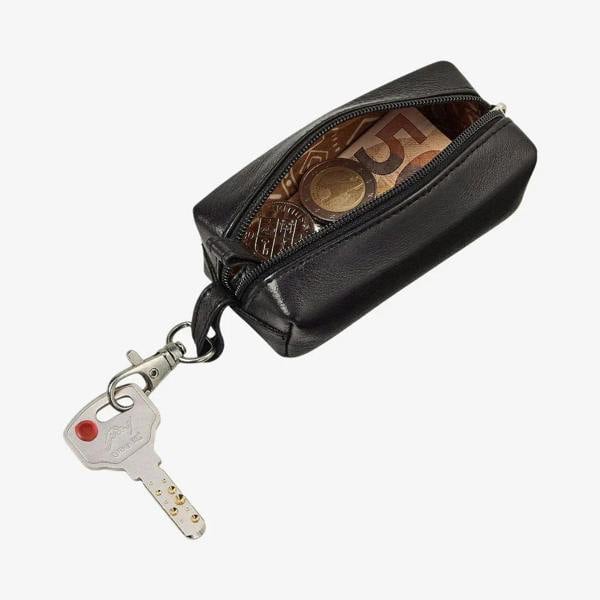 Luxury black leather key organizer with zip closure