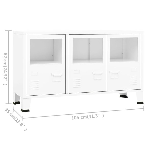 Berkfield Industrial Sideboard White 105x35x62 cm Metal and Glass