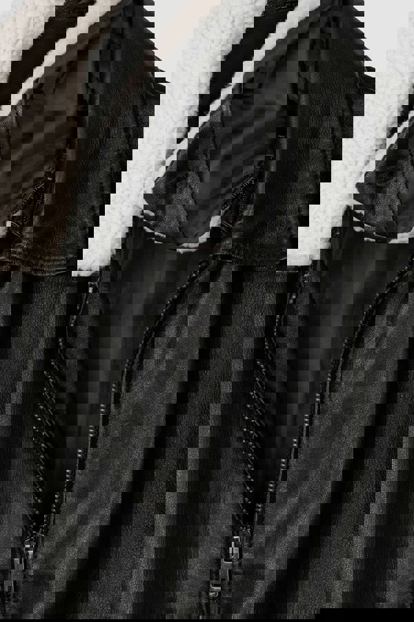 Mens Detachable Borg Collar Black Genuine Leather Jacket