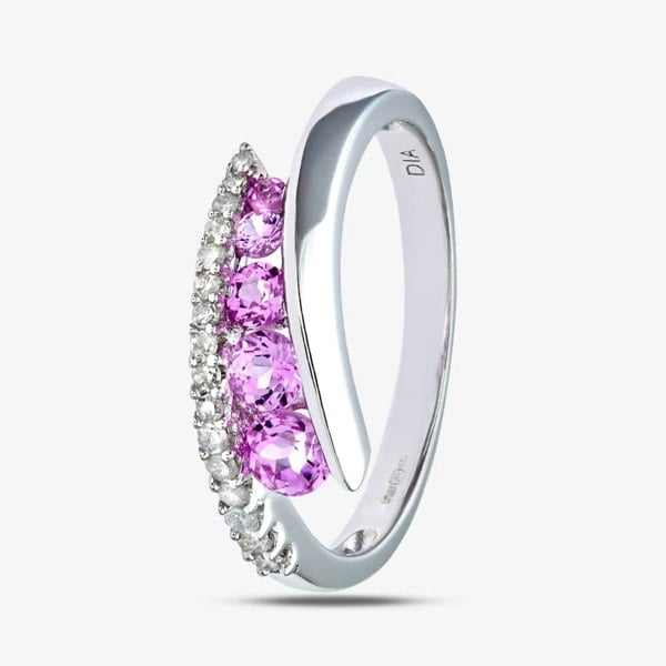 T. H. Baker 9ct White Gold Created Pink Topaz & 0.15ct Diamond Twist Ring PR07812W CRTD P.TPZ
