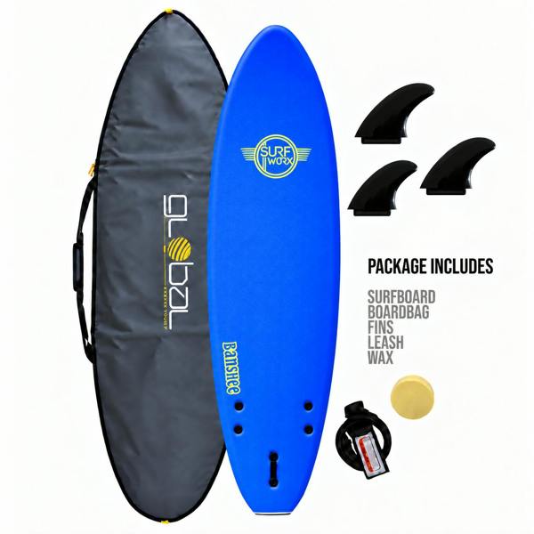 Surfworx Banshee Mini Mal Surfboard 6ft 6 Navy Blue Beginner Package Bundle