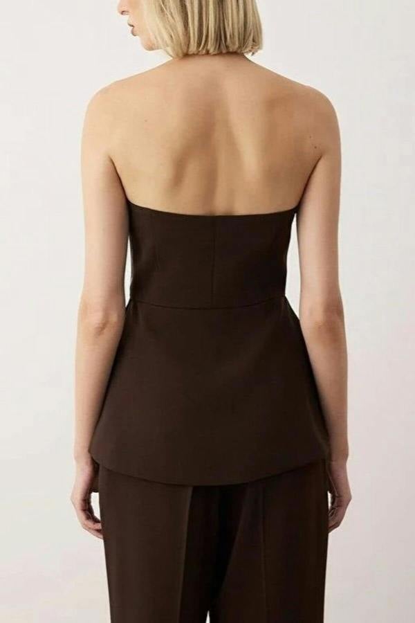 WOVCOR Strapless Flowy Woven Blouse with Lining and Tie