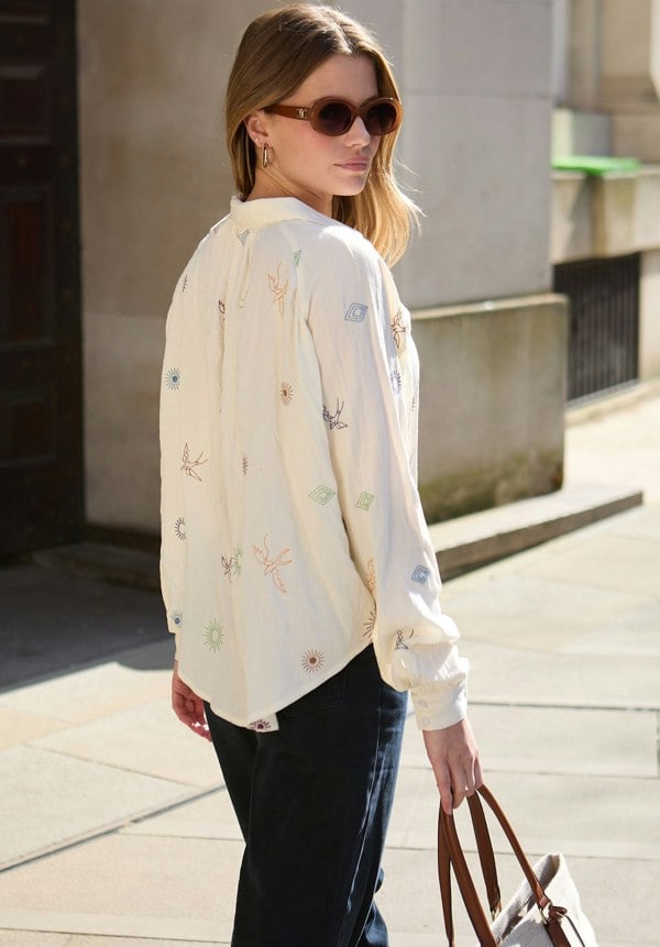 Swallow Crinkle Embroidered Shirt In Cream - image 5
