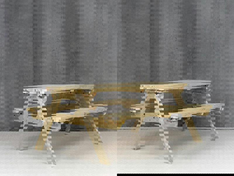 Fortem Rounded Pub Style Picnic Table and Benches Set - Wooden Outdoor Dining Set for Gardens, Patios, and Pubs