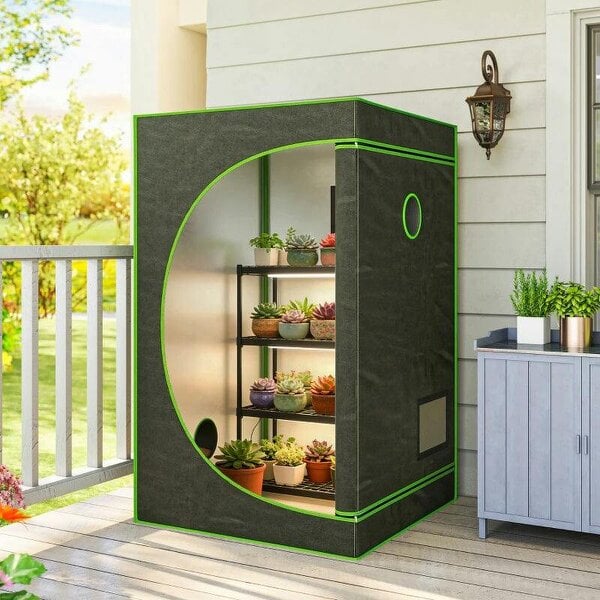 Bobobiy Grow Tent 120 x 200 cm, Reflective Mylar Hydroponic Growing Tent with 600D Oxford Fabric, Black, 120 x 120 x 200 cm - Black