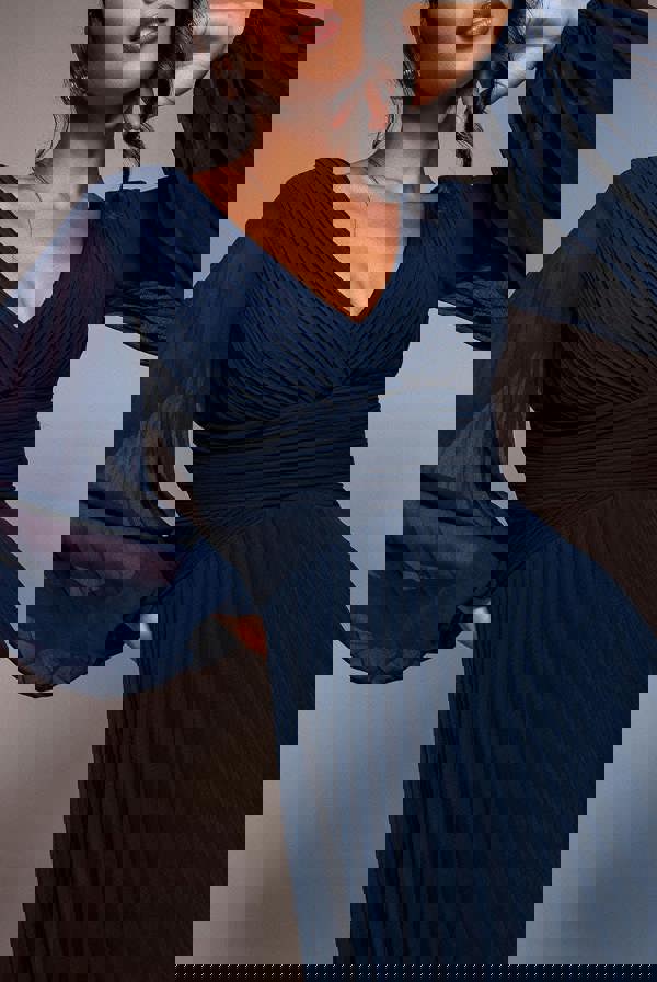 Balloon Sleeve Chiffon Maxi Dress - Navy Blue DR3041QZ