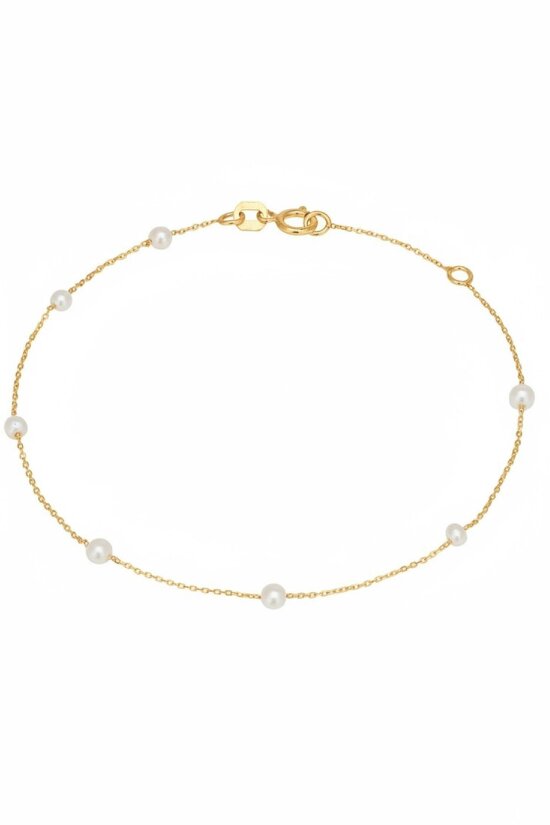 Latelita Solid 14k Gold Natural Spaced Pearl Bracelet