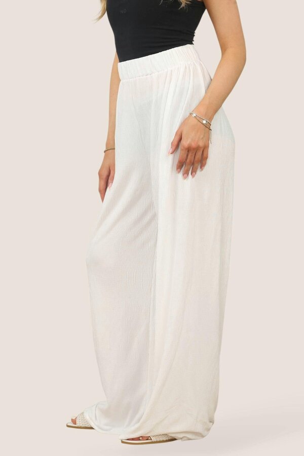 Women's Off White Palazzo Pants –  Wide Leg and Lightweight Comfort