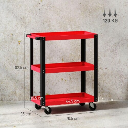 HOMCOM Tool Utility Cart Heavy Duty Swivel Castors Black Red