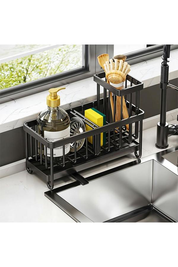 Living and Home Steel Kitchen Sink Caddy Organizer Rack with Drain Tray