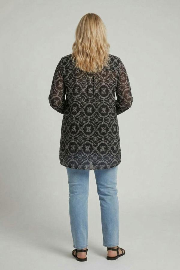 Black | Curve Printed Relaxed Longline Shirt
