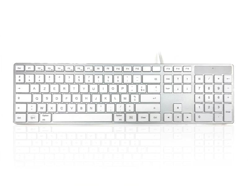 Accuratus 301 Apple MAC USB Type C - USB Type C Wired Full Size Apple Mac Multimedia Keyboard with White Square Tactile Keys and Silver Case