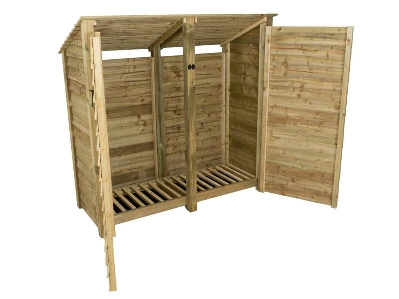 Arbor Garden Solutions Wooden Log Store (Roof Sloping Back) with Doors W-187cm, H-126cm or 180cm, D-88cm
