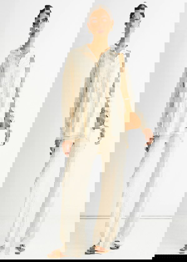 Gini London Beige Textured Oversized Long Sleeves Shirt