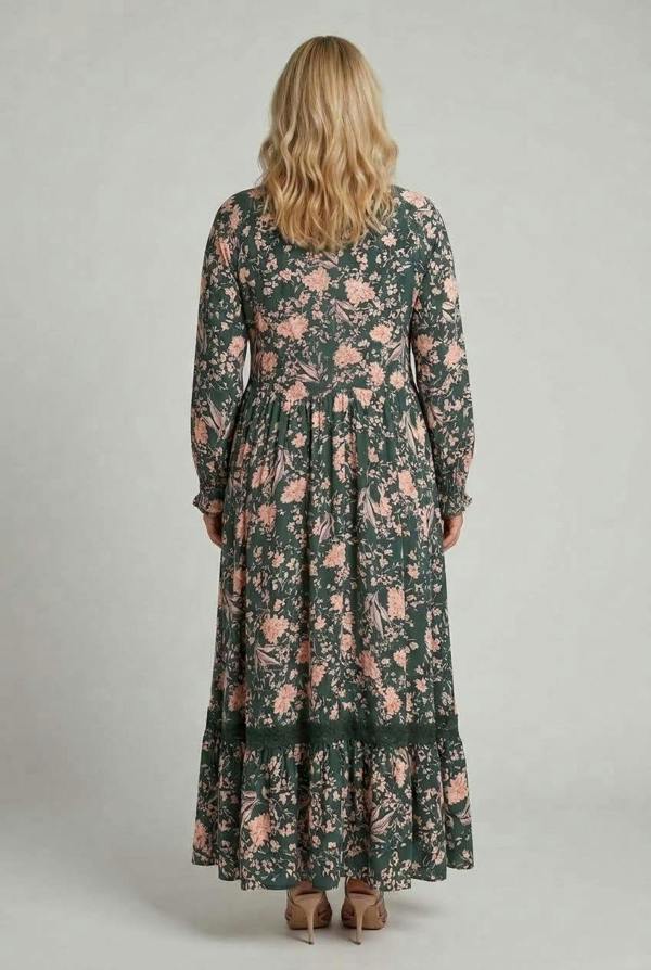 Teal | Curve Floral Long Sleeve Lace Maxi Dress
