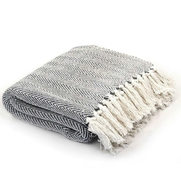 Berkfield Throw Cotton Herringbone 160x210 cm Navy Blue