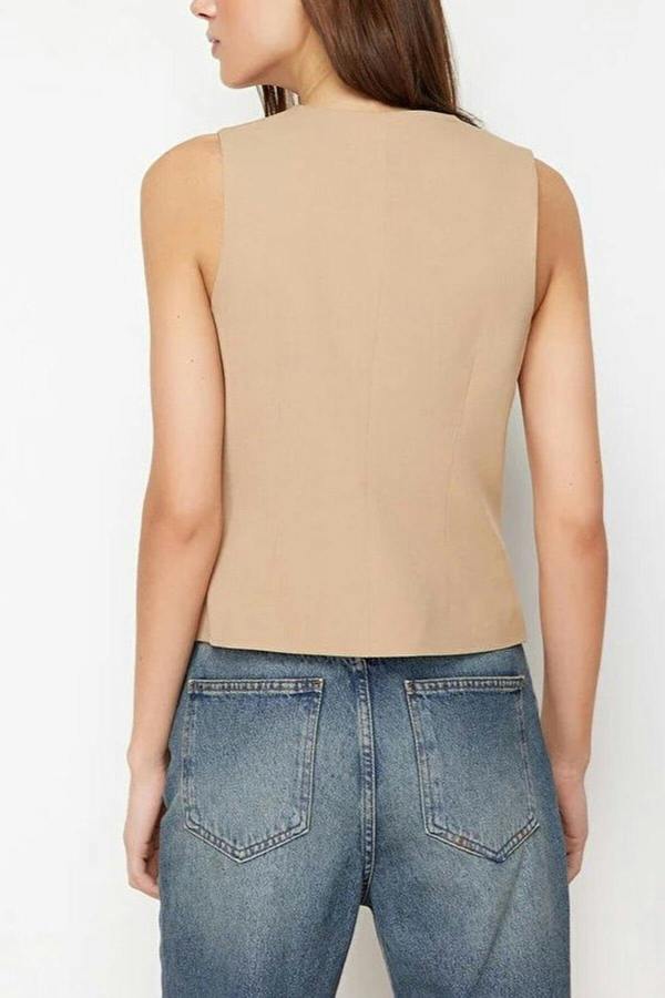 WOVCOR Woven Vest with Asymmetrical Buttons Detail