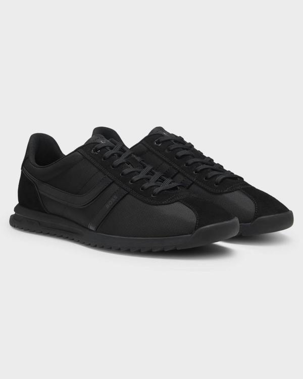 BOSS Orange Zayn Mens Low-Top Trainers with Faux-Leather Trims - Black 005 | CHO | Designer Mens Trainers