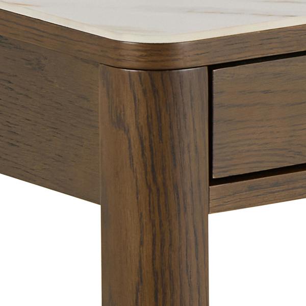 Wyld Haus Cork Rectangular Cream Ceramic Coffee Table with Oak Veneer Base