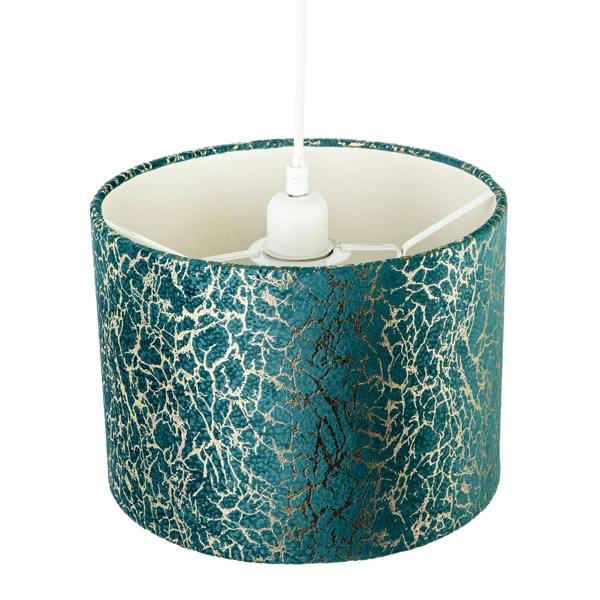 Emerald Green Teal Blend Velvet Fabric Lamp Shade with Shiny Gold Foil Image 3