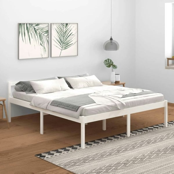 Berkfield Bed Frame White 180x200cm Super King Size Solid Wood Pine