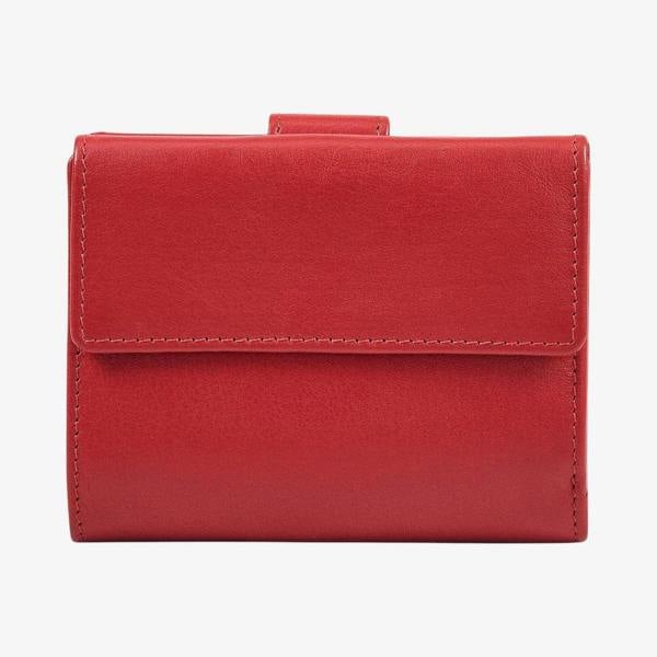 Compact red leather wallet for women with press stud fastening