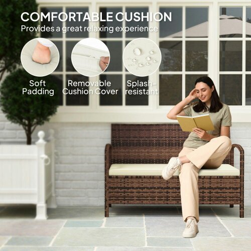 Wyld Haus Rarette Rattan Brown Garden Storage Bench With Cushion 125L Capacity