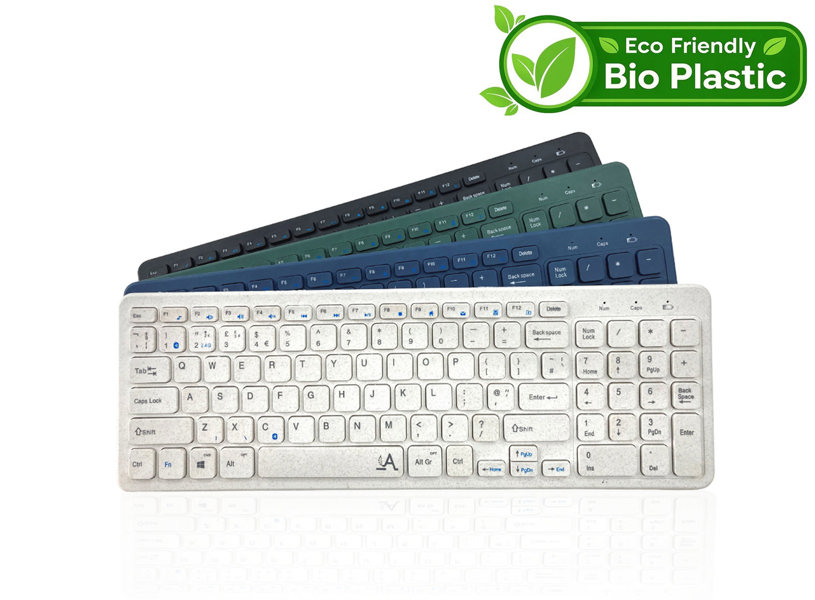 Accuratus Bio 960 Multidevice Wireless Keyboard - Multidevice Bluetooth 5.1 & RF 2.4GHz Wireless Full Size Biodegradable Plant Based Resin Keyboard