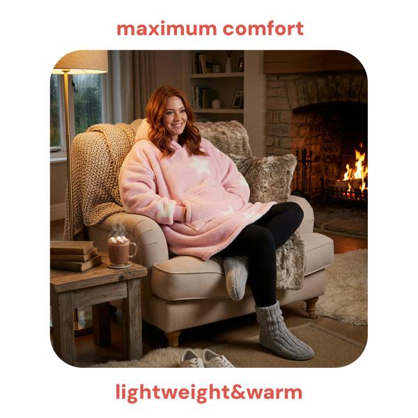 Smart Living Ladies Single Layer Borg Blanket Hoodie - Pink