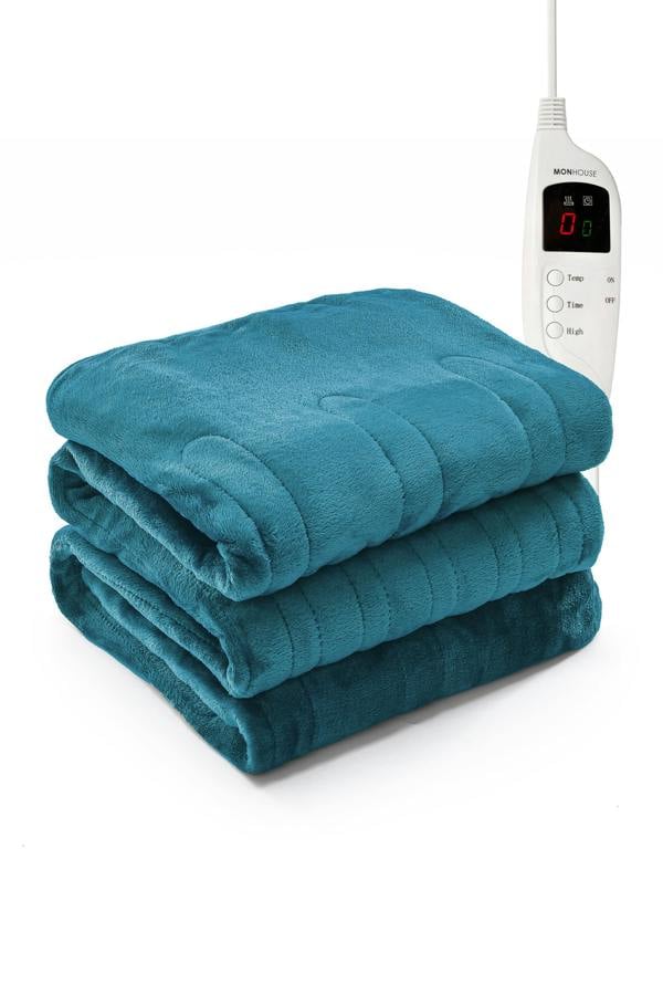 MONHOUSE Heated Electric Throw 9H Timer 9 Heat Setting Fleece Blanket